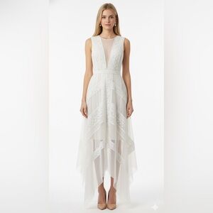 Bcbgmaxazria White Tulle & Lace Maxi dress in size 8